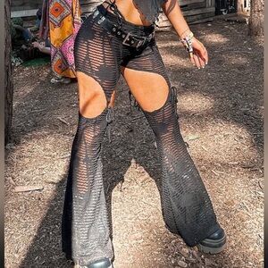 Dolls Kill Widow Black Distressed Flare Pants